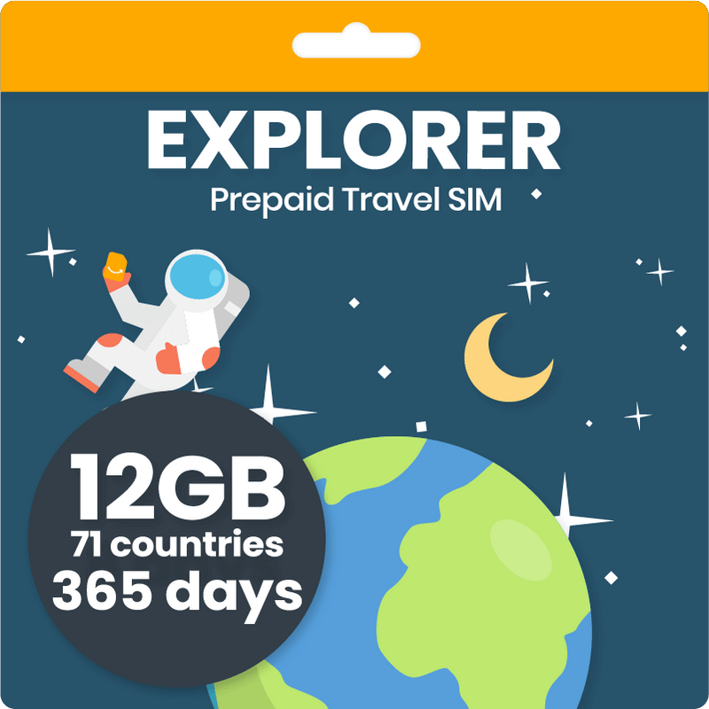 Explorer Travel SIM Card | 71 Countries | Data-Only | 12GB | 365 Days
