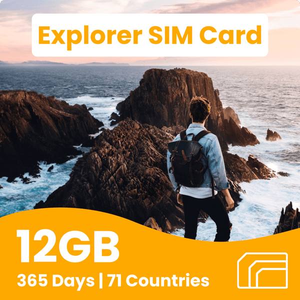 Explorer Travel SIM Card | 71 Countries | Data-Only | 12GB | 365 Days