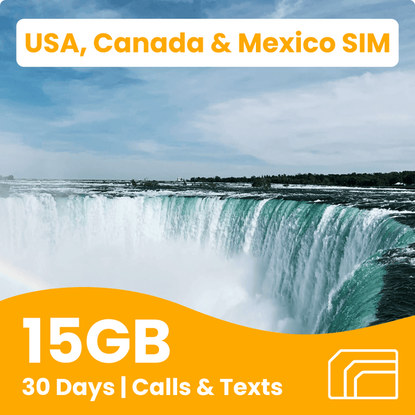 USA, Canada & Mexico Travel SIM Card | 15GB | Unlimited Calls & Texts | 30 Days