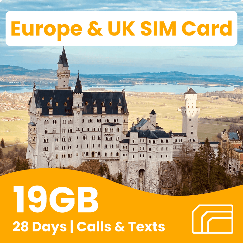 Europe & UK Travel SIM Card | 19GB | 28 Days | 45 Countries